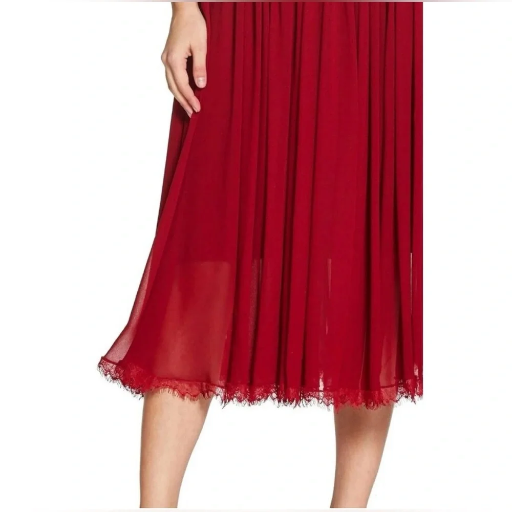NWT Dress the Population Alicia Cocktail Midi Dress Mixed Media Chiffon Size L - Picture 2 of 10